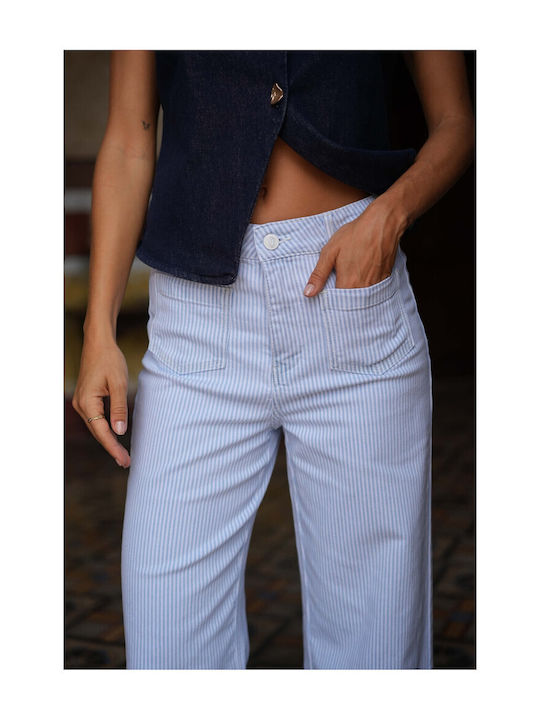 Women's Jean Trousers in Wide Line Sky Blue