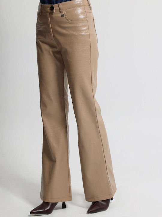 Γυναικείο Υφασμάτινο Παντελόνι σε Bootcut Εφαρμογή Μπεζ