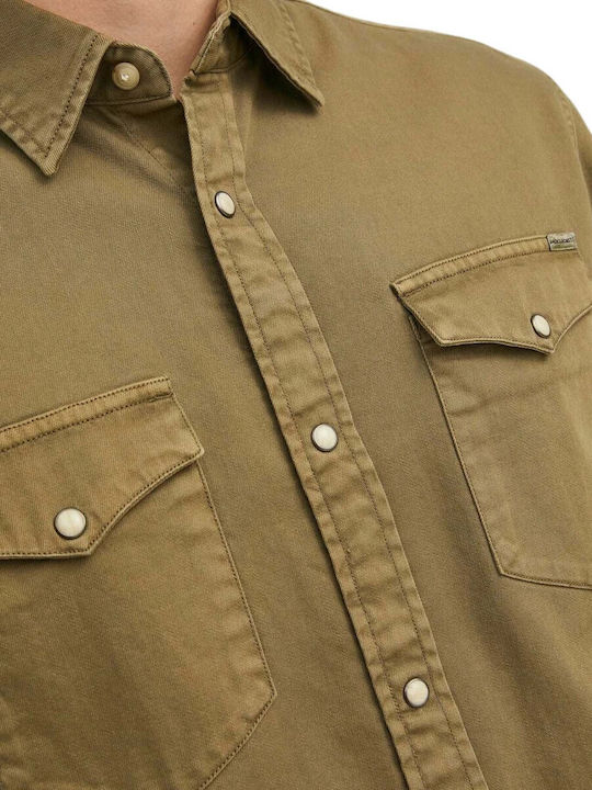Long-sleeved Cotton Shirt Forest Night Beige