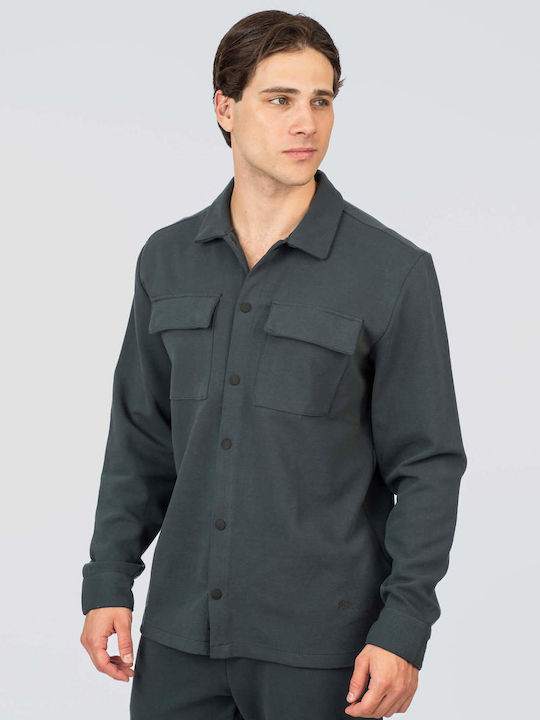 Langärmeliges Denim Overshirt in Normale Passform Blau Grau