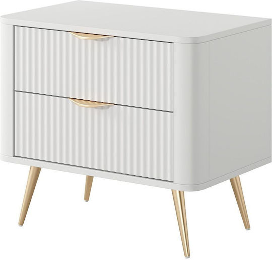 Bedside Table Lante Wooden With Metal Legs White 63x55x38cm
