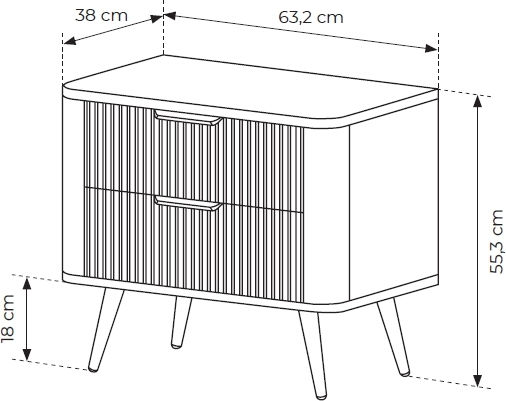 Bedside Table Lante Wooden With Metal Legs White 63x55x38cm