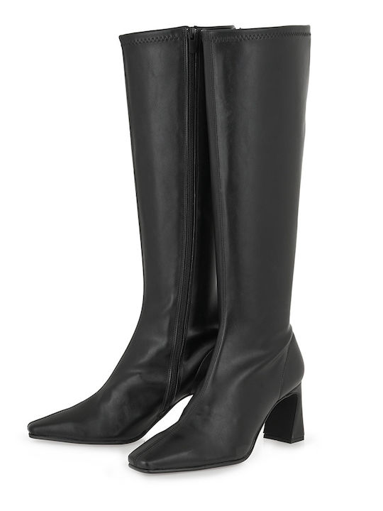 Synthetic Leather Medium Heel Women's Boots Black