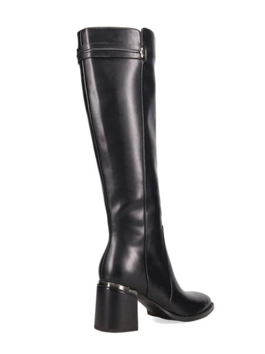 Synthetic Leather Medium Heel Women's Boots with Zipper Black