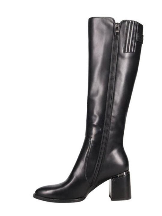 Synthetic Leather Medium Heel Women's Boots with Zipper Black