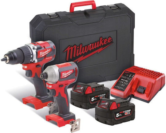 Milwaukee M18 BLPP2B-502C Set Impact Drill Driver & Impact Screwdriver Brushless 18V with 2 Batteries 5Ah and Case