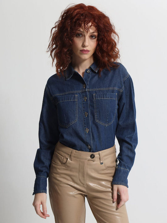 Women's Denim Long Sleeve Shirt Blue Jean