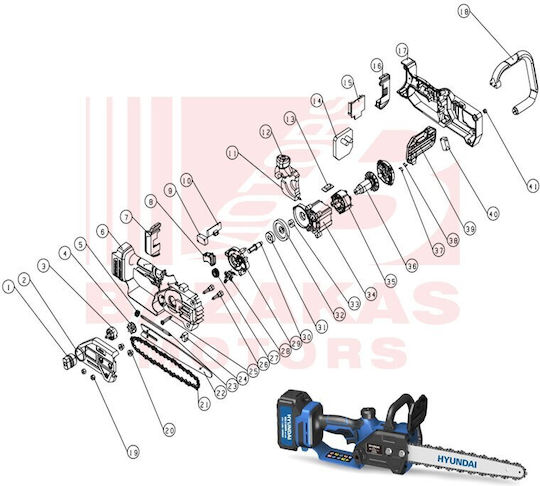 Hyundai Κλαδευτικό Αλυσοπρίονο Μπαταρίας 2x3Ah Brushless 21V 2kg με Λάμα 20cm