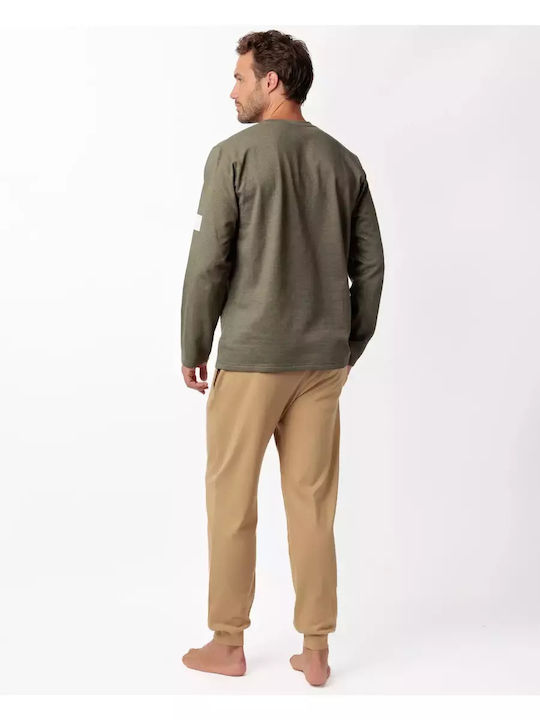 Admas Χειμερινή Ανδρική Πιτζάμα Βαμβακερή Khaki