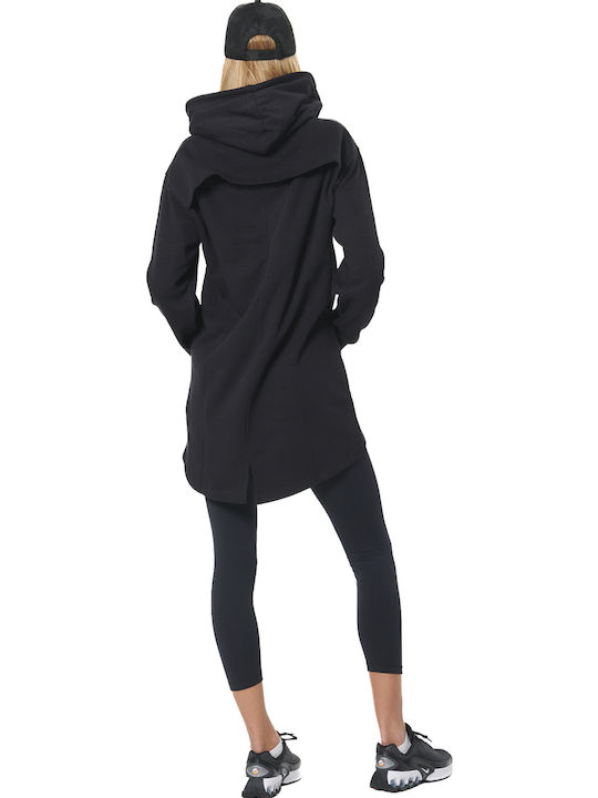 Long Women's Sweatshirt Jacket Hooded Black