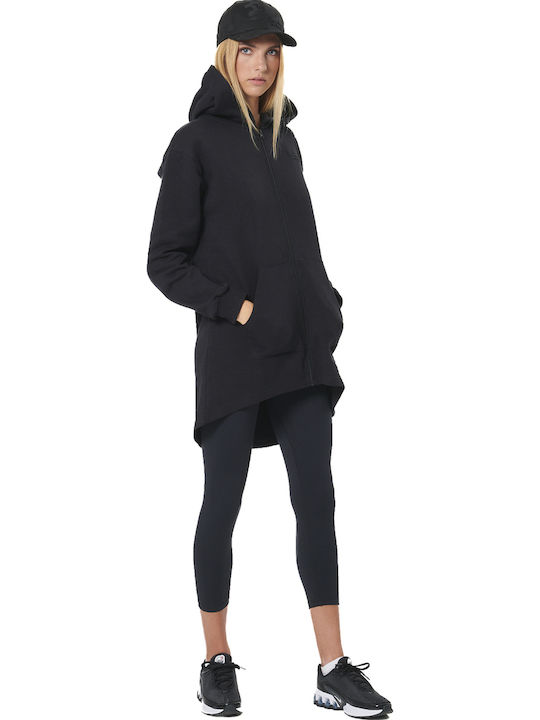 Long Women's Sweatshirt Jacket Hooded Black