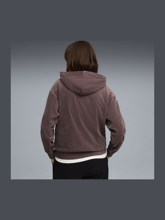 Ess Elevated Women's Sweatshirt Jacket Velvet Hooded Purple