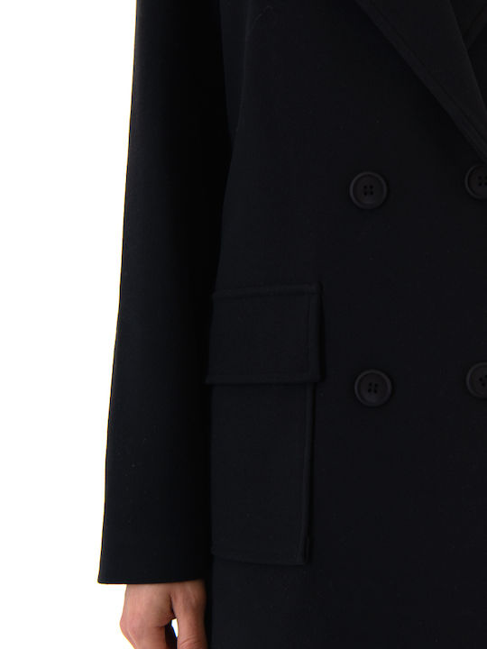 Women's Black Coat with Buttons
