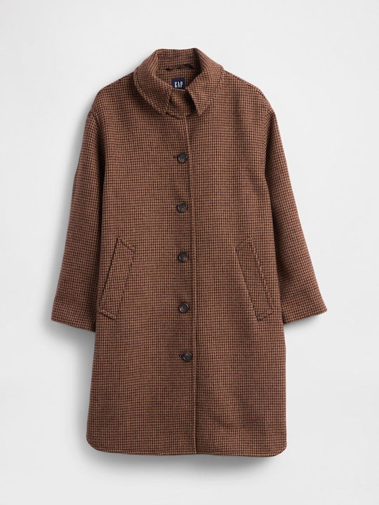 Wolle Damen Geprüft Neutral Tan Mantel Oversized mit Knöpfen