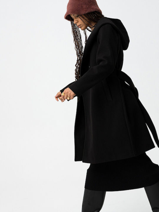 Women's Black Coat with Hood