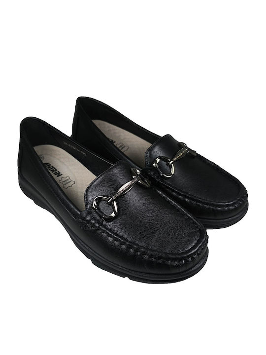 Leather Women's Moccasins in Black Color