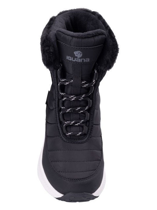 Synthetic Leather Snow Boots with Fur Navy Blue