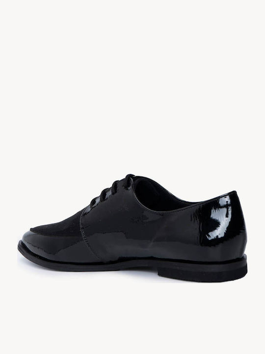 Schwarze Oxford Loafers Lackleder Schnürverschluss