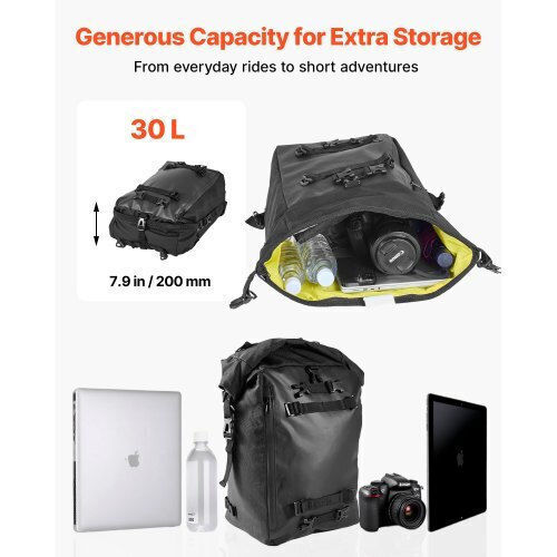 Vevor Waterproof Motorcycle Tail Bag 30lt Black