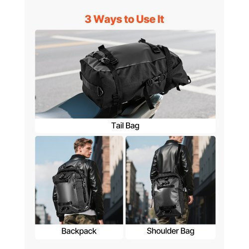 Vevor Waterproof Motorcycle Tail Bag 30lt Black