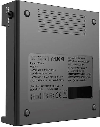 XTAR MX4 USB Φορτιστής 4 Μπαταριών Li-ion/Ni-MH Μεγέθους AA/AAA/18650/21700/16340/14500