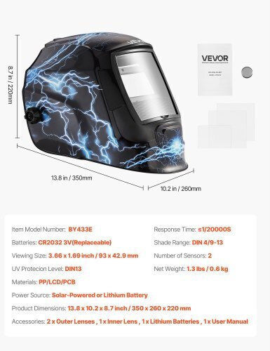 Vevor Ηλεκτρονική Μάσκα Ηλεκτροκόλλησης Οπτικού Πεδίου 93x43mm Μπλε