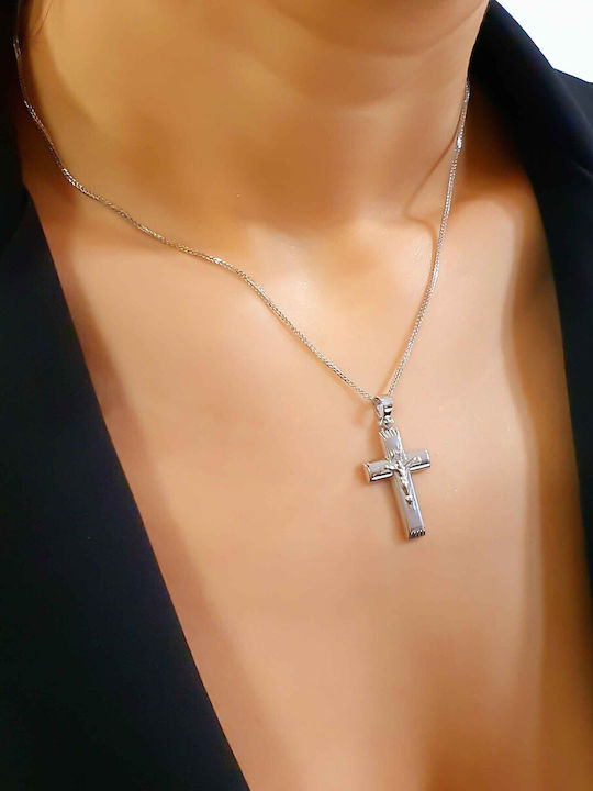 Мъжки Бял златен Кръст 14K с Верижка