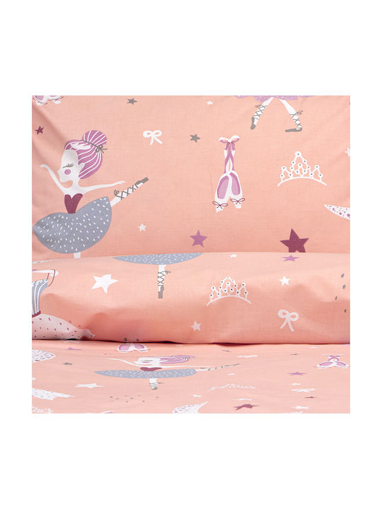 Lino Home Σετ Σεντόνια Ημίδιπλα Βαμβακερά Dreamy Dancers Coral 170x260cm 3τμχ