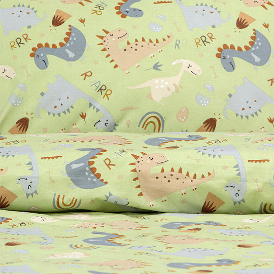 Lino Home Сет Полудвойни Памучни Спални Комплекти Jurrasic Nap Зелен 170x260см 3 Бройки
