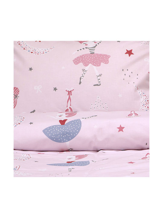 Lino Home Σετ Σεντόνια Ημίδιπλα Βαμβακερά Dreamy Dancers Pink 170x260cm 3τμχ
