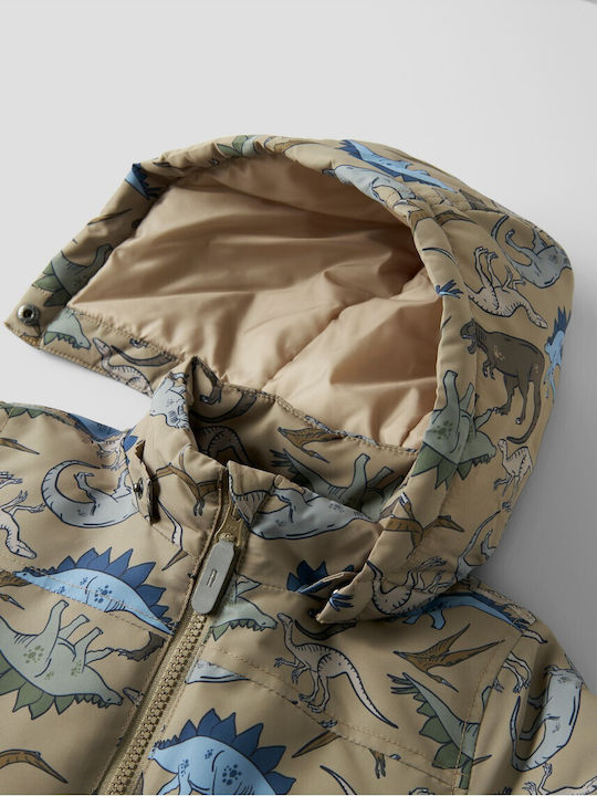 Wasserdichtes Kinderjacke Lässig Lang mit Futter & Kapuze Beige
