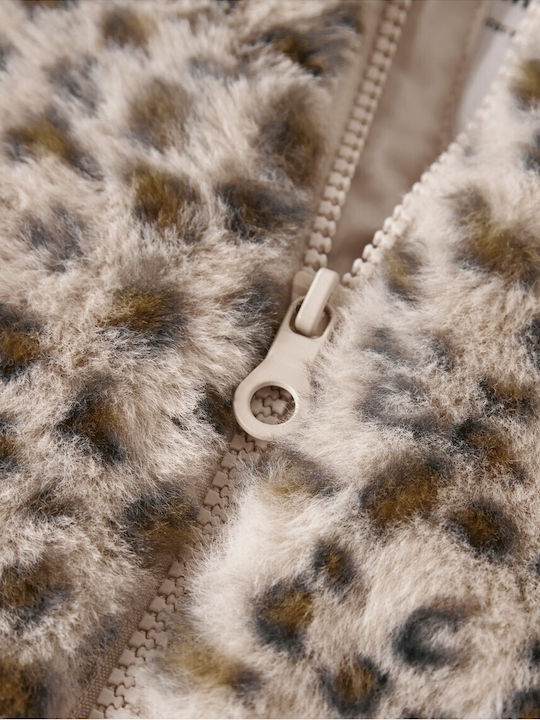 Kinder Mantel Lang mit Futter & Kapuze Ecru Leopard Print