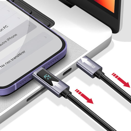 Swissten 3A Charging Sync Cable USB-C to Lightning 30W 1m LED Screen Black