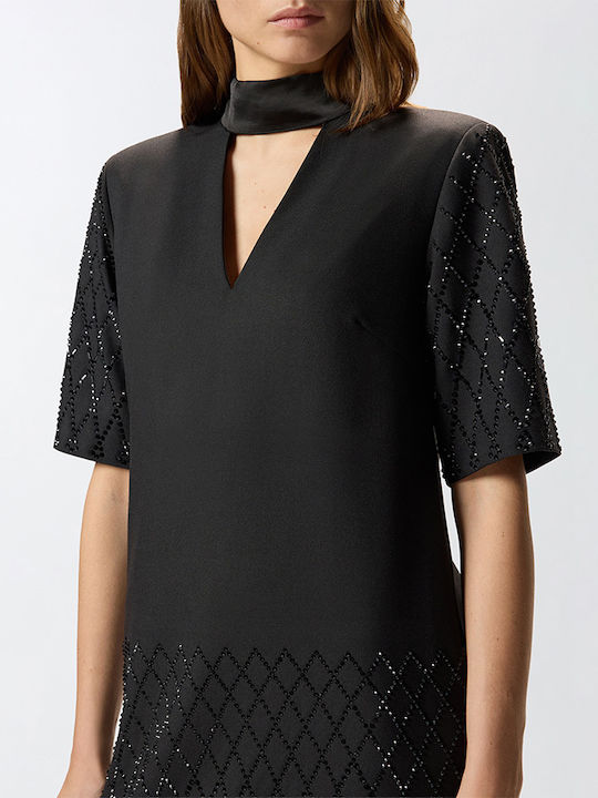 Lipogramma Mini Summer Mini Evening Dress Satin Black