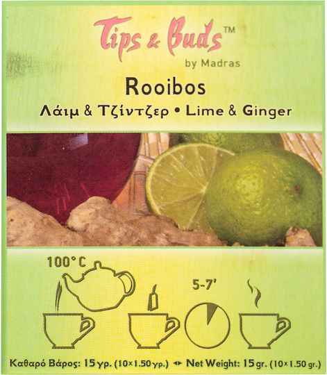 Tips & Buds Rooibos Lime Ginger 10 Φακελάκια