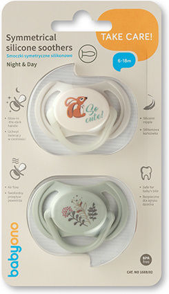 Babyono Silicone Pacifiers Night Green for 6-18 Months 2 Pieces