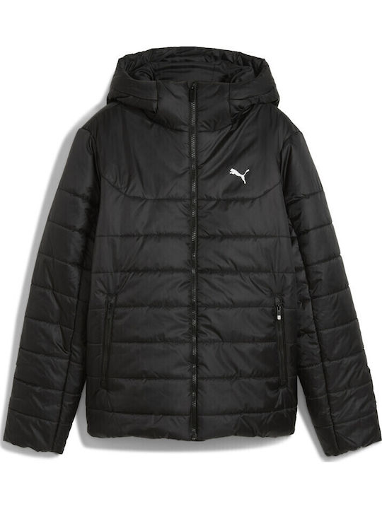 Women's Short Puffer Jacket Waterproof for Winter with Hood Black