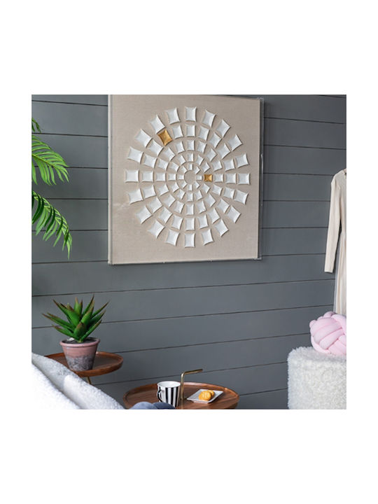 Artekko Mosaic Beige Decorative Painting White Paper Technique Plexiglass Frame 90x5x90 Cm 90cm X 5cm X 90cm