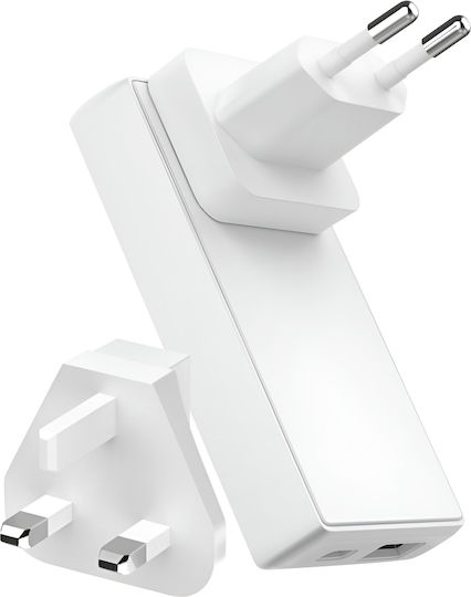 Swissten Macbook Laptop Gan 65w Travel Charger Usb-c Usb Ports Eu Uk Us Plugs White
