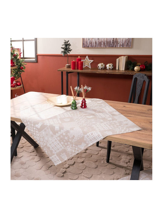 Teoran Weihnachtlich Tischtuch Quadrat Stoff Beige L90xB90cm.