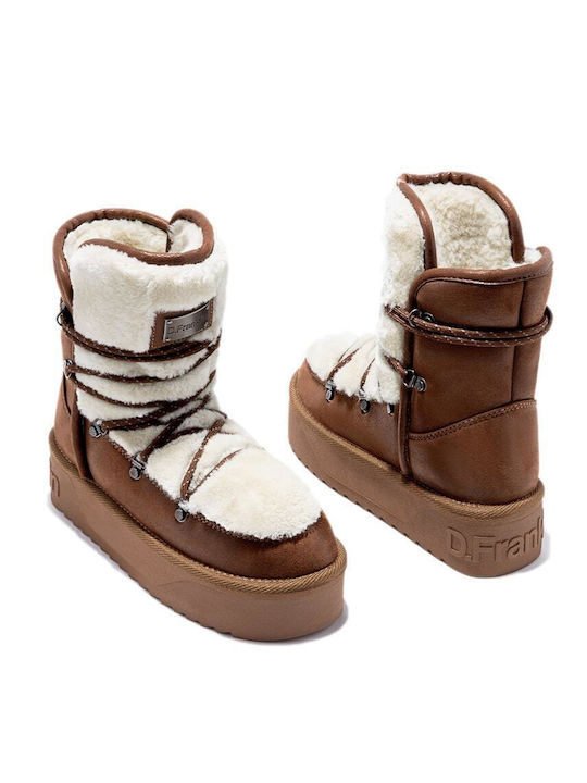Nordic Suede Γυναικεία Μποτάκια με Γούνα Καφέ