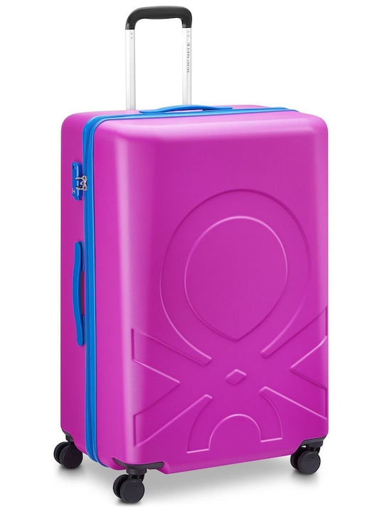 Delsey Paris X Benetton Large Travel Suitcase Hard Pink with 4 Wheels Height 76cm