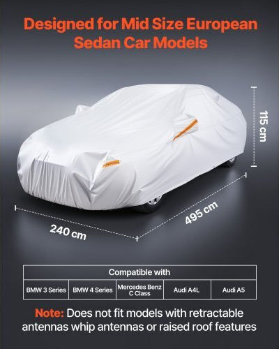 Vevor Waterproof Car Cover Medium Size European Car Models Sedan Custom Fit All Weather Sun Rain Wind Dust Snow Protection Full Exterior Cover Door Zipper K