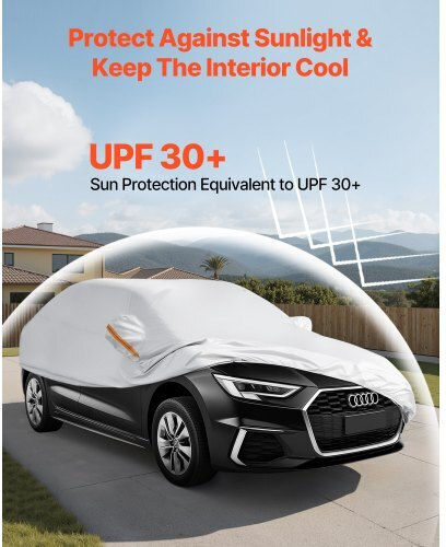 Vevor Waterproof Car Cover Medium Size European Car Models Sedan Custom Fit All Weather Sun Rain Wind Dust Snow Protection Full Exterior Cover Door Zipper K