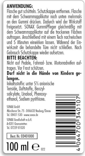 Sonax 100 Ml Rubber Maintenance Protection Solution Blister