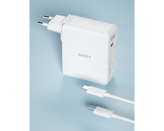 Aukey Încărcător Fără Fir Cu Port USB-A Și 2 Porturi USB-C 140W Alb