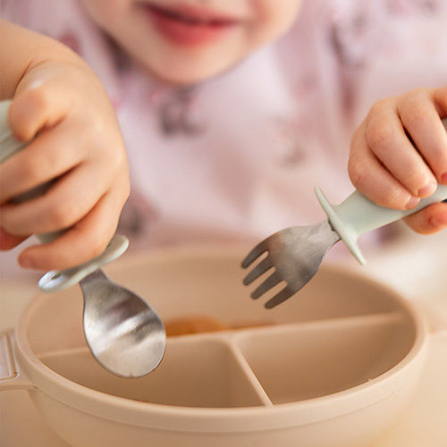 Babyono Baby Set with Spoons made of Silicone for 12+ months Beige 2pcs