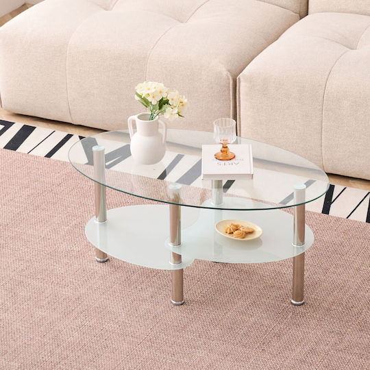 Polihome Oval Zentral Kaffeetisch Aus Glas Transparent M90xL55xH43cm