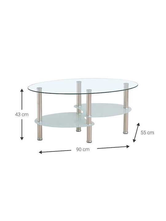 Oval Central Coffee Table Undasta Glass Transparent W90xD55xH43cm