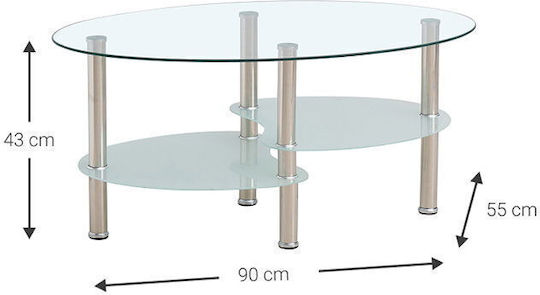 Polihome Oval Zentral Kaffeetisch Aus Glas Transparent M90xL55xH43cm